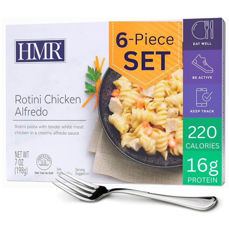 HMR Rotini Chicken Alfredo Entrée | Pre-packaged Lunch or Dinner to Support Healthy Eating | Ready to Eat | 16g of Protein | Low Calorie Food | 7oz Serving per Meal | Pack of 6 - Image 1